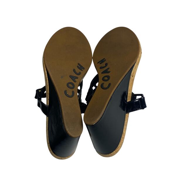 Coach Women's Brook Black Patent Leather Signature C Cork Wedge Sandals Size 10 - Picture 6 of 7